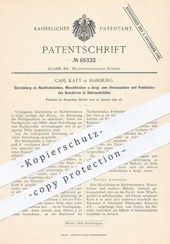 original Patent - Carl Katt , Hamburg , 1892 , Nachtschrank , Waschtisch , Schrank , Kommode , Möbel | Tischler !!!