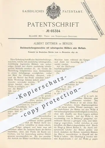 original Patent - Albert Dittmer , Berlin , 1891 , Steinbearbeitungsmaschine | Stein , Gestein , Steinmetz , Meißel !!!