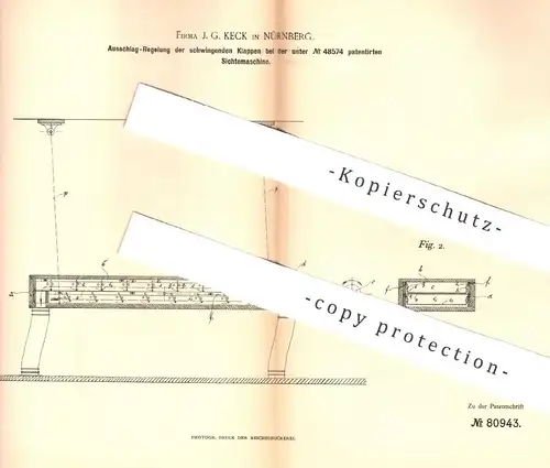 original Patent - J. G. Keck , Nürnberg , 1893 , Ausschlag der Klappen bei Sichtemaschine | Mühle , Mühlen , Müllerei