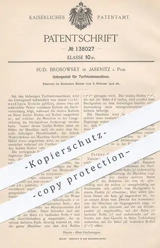 original Patent - Rud. Brosowsky , Jasenitz / Pommern , 1902 , Untergestell für Torfstechmaschine | Torf stechen | Agrar