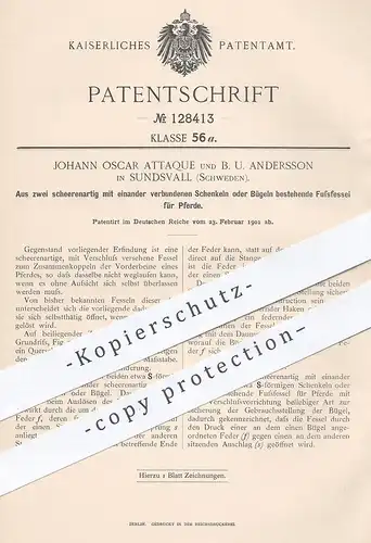 original Patent - Johann Oscar Attaque , B. U. Andersson , Sundsvall , Schweden , 1901 , Fußfessel für Pferde | Pferd