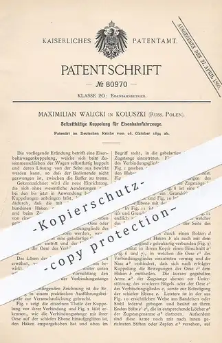 original Patent - Maximilian Walicki , Koluszki , Russ. Polen / Russland , 1894 , Kupplung für Eisenbahnen | Eisenbahn !