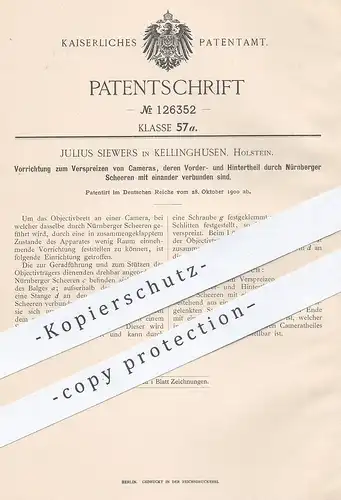 original Patent - Julius Siewers , Kellinghusen , 1900 , Verspreizen von Kamera durch Nürnberger Scheren | Fotograf !!