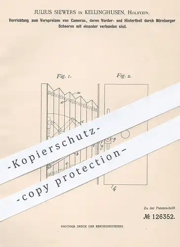 original Patent - Julius Siewers , Kellinghusen , 1900 , Verspreizen von Kamera durch Nürnberger Scheren | Fotograf !!