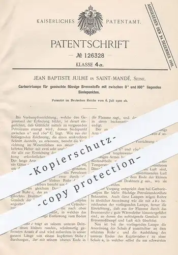 original Patent - Jean Baptiste Julhe , Saint Mandé , Seine | Carburierlampe f. Brennstoff m. Siedepunkt von 0° bis 160°