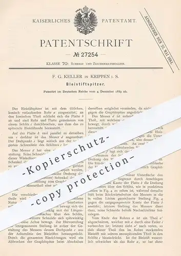 original Patent - F. G. Keller , Krippen 1883 , Bleistiftspitzer | Bleistift - Anspitzer | Schule , Schreiben , Zeichnen