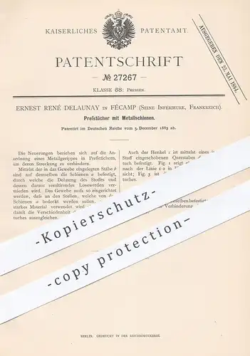 original Patent - Ernest René Delaunay , Fécamp , Seine Inférieure , Frankreich , 1883 , Presstücher | Presse , Pressen