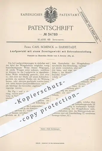 original Patent - Carl Schenck , Darmstadt , 1885 , Laufgewicht mit Zusatzgewicht | Waage , Waagen , Feinwaage , Gewicht