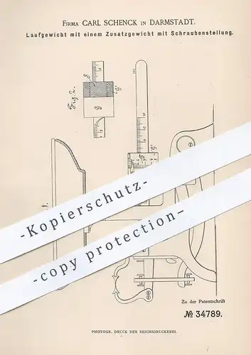 original Patent - Carl Schenck , Darmstadt , 1885 , Laufgewicht mit Zusatzgewicht | Waage , Waagen , Feinwaage , Gewicht