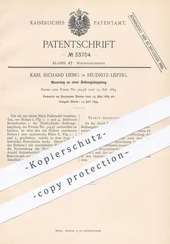 original Patent - Karl Richard Liebig , Leipzig / Reudnitz , 1885 , Reibungskupplung | Kupplung | Bremse , Bremsen !!!