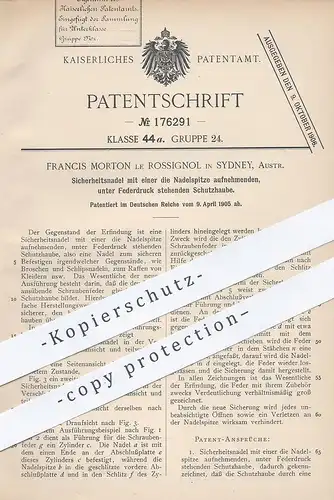 original Patent - Francis Morton le Rossignol , Sydney , Australien  1905 , Sicherheitsnadel | Nadel , Schneider , Nähen
