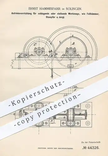 original Patent - Ernst Hammesfahr , Solingen , 1887 , Antrieb für Fallhammer , Stampfer , Hammer , Werkzeug | Metall