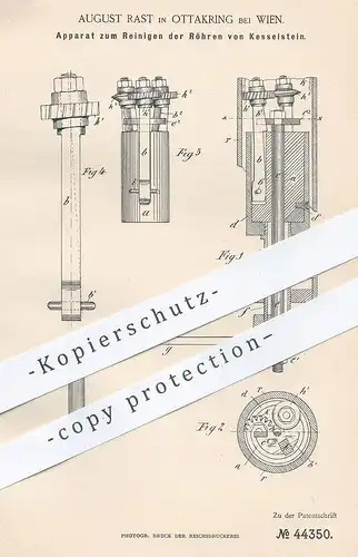 original Patent - August Rast in Ottakring / Wien , 1887 , Reinigen der Röhren von Kesselstein | Dampfkessel | Kessel !