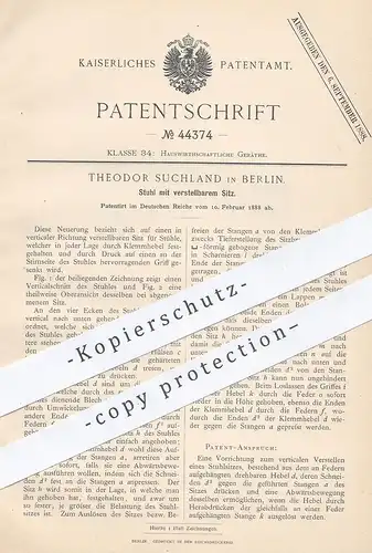 original Patent - Theodor Suchland , Berlin  1888 , Stuhl mit verstellbarem Sitz | Stühle , Möbel , Holzstuhl , Tischler