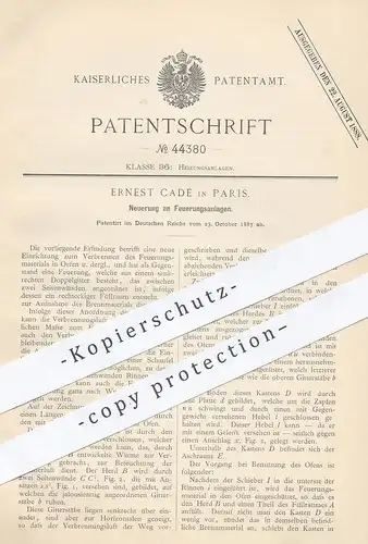 original Patent - Ernest Cadé , Paris , Frankreich 1887 , Feuerungsanlage | Feuerung , Ofen , Heizung | Ofenbauer | Herd