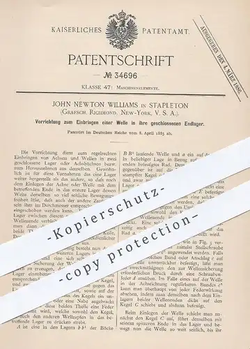 original Patent - John Newton Williams , Stapleton , Richmond , New York USA , 1885 , Achse , Welle an Maschinen | Motor
