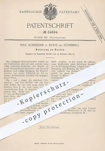 original Patent - Max Schneider , Doos / Nürnberg , 1885 , Rost | Ofenrost , Feuerung , Heizung , Ofen , Ofenbauer !!!