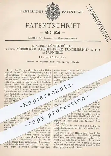 original Patent - Bleistift Fabrik Dünkelsbühler & Co. , Nürnberg , 1885 , Bleistifthalter | Füllhalter , Stift !!!