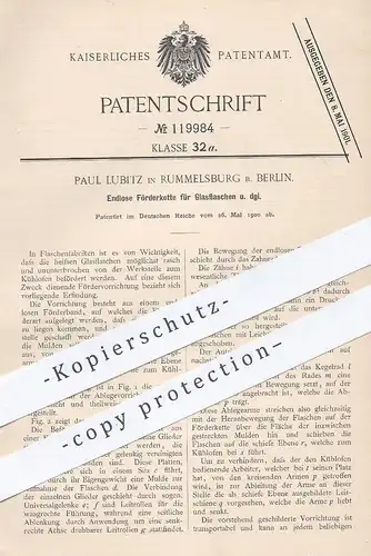 original Patent - Paul Lubitz , Rummelsburg / Berlin 1900 , Endlose Förderkette f. Gasflaschen | Gas - Flasche | Gaswerk