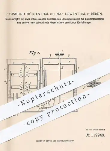 original Patent - Sigismund Mühlenthal , Max Löwenthal , Berlin , 1899 , Gas - Druckregler | Gasmotor , Motor , Motoren