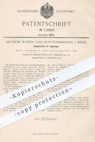 original Patent - Deutsche Waffen- u. Munitionsfabriken , Berlin 1900 , Kugellaufring für Kugellager | Gewehr , Munition