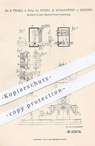 original Patent - Dr. Proell & Scharowsky , Dresden , 1885 , Elektrische Abstellvorrichtung an Dampfmaschinen | Motor !!
