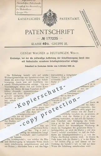 original Patent - Gustav Wagner , Reutlingen , 1905 , Kreissäge | Holzsäge , Holz - Säge , Sägen , Tischler