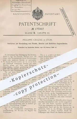 original Patent - Philippe Chazal , Lyon , 1906 , Herstellung von Pinsel , Bürste | Borsten , Bürstenmacher , Bürsten !