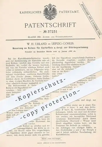 original Patent - W. H. Uhland , Leipzig / Gohlis , 1886 , Kartoffel - Reibe zur Stärkegewinnung | Reiben , Kartoffeln !