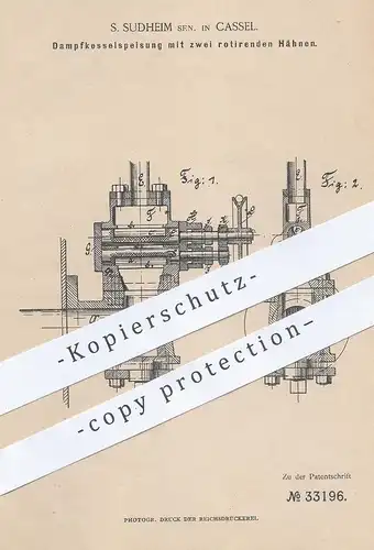 original Patent - S. Sudheim , Kassel , 1884 , Dampfkesselspeisung | Dampfkessel | Kessel !!