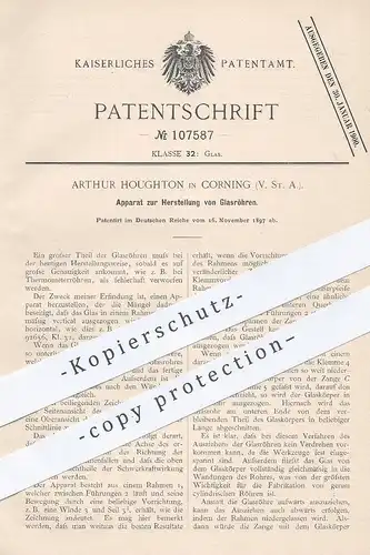 original Patent - Arthur Houghton , Corning , USA , 1897 , Herstellung von Glasröhren | Glas , Glasrohr | Glasbläser !!