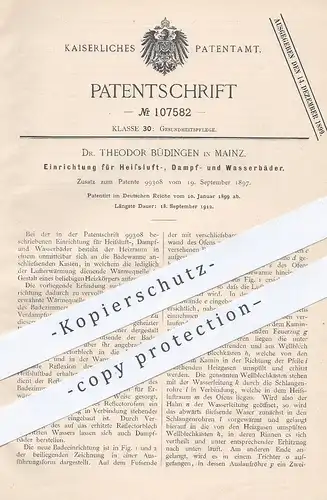 original Patent - Dr. Theodor Büdingen , Mainz , 1899 , Heißluftbad , Dampfbad , Wasserbad | Badewanne , Badeofen , Bad