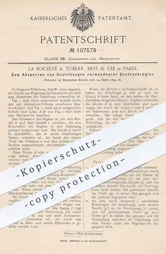 original Patent - La Société A. Tobler , Mot & Cie , Paris , 1899 , Gasdruckregler für Gasleitungen | Gas , Gaswerk !!