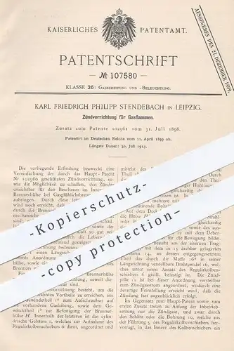 original Patent - Karl Friedrich Philipp Stendebach , Leipzig , 1899 , Zündung für Gasflammen | Gas Brenner , Gasbrenner