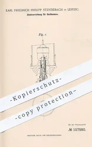 original Patent - Karl Friedrich Philipp Stendebach , Leipzig , 1899 , Zündung für Gasflammen | Gas Brenner , Gasbrenner