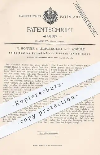 original Patent - J. G. Höpfner , Leopoldshall / Stassfurt  1890 , Verschluss für Rollläden | Rollo | Jalousie , Fenster