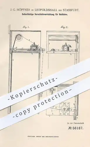 original Patent - J. G. Höpfner , Leopoldshall / Stassfurt  1890 , Verschluss für Rollläden | Rollo | Jalousie , Fenster