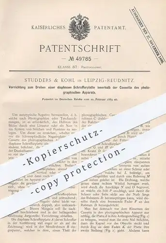 original Patent - Studders & Kohl , Leipzig , 1889 , Drehen der Schraffurplatte innerhalb der Foto - Kamera | Fotograf