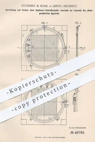 original Patent - Studders & Kohl , Leipzig , 1889 , Drehen der Schraffurplatte innerhalb der Foto - Kamera | Fotograf