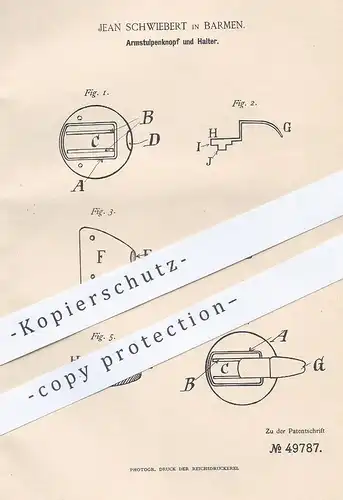 original Patent - Jean Schwiebert , Barmen , 1889 , Armstulpenknopf und Halter | Knopf , Knöpfe , Schneider , Mode !!