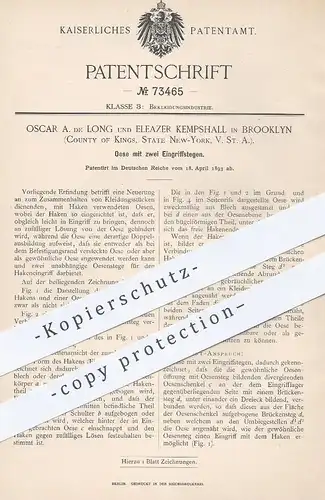 original Patent - Oscar A. de Long , Eleazer Kempshall , Brooklyn , Kings , New York , USA , 1893 , Öse für Kleidung