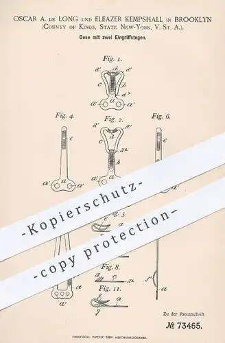 original Patent - Oscar A. de Long , Eleazer Kempshall , Brooklyn , Kings , New York , USA , 1893 , Öse für Kleidung