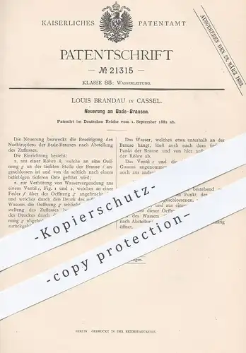 original Patent - Louis Brandau , Kassel , 1882 , Brause für Dusche , Badewanne | Wasser , Klemper , Bad !!