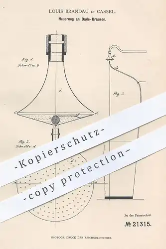 original Patent - Louis Brandau , Kassel , 1882 , Brause für Dusche , Badewanne | Wasser , Klemper , Bad !!