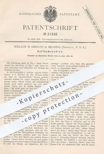 original Patent - William M. Griscom , Reading , Pennsylvania , USA , 1882 , Kaffeemaschine | Kaffee , Kanne !!