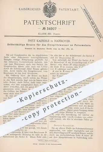 original Patent - Fritz Kaeferle , Hannover , 1885 , Brause für das Einspritzwasser am Pulsometer | Pumpe , Pumpen !!