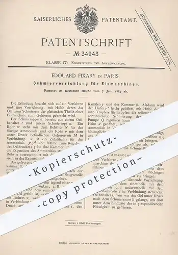 original Patent - Edouard Fixary , Paris , Frankreich , 1885 , Schmiervorrichtung für Eismaschine | Eis , Kältemaschine