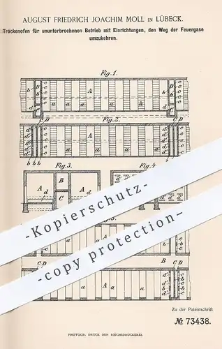 original Patent - August Friedrich Joachim Moll , Lübeck , 1893 , Trockenofen für Ziegelei | Ton , Stein , Ofen , Öfen !
