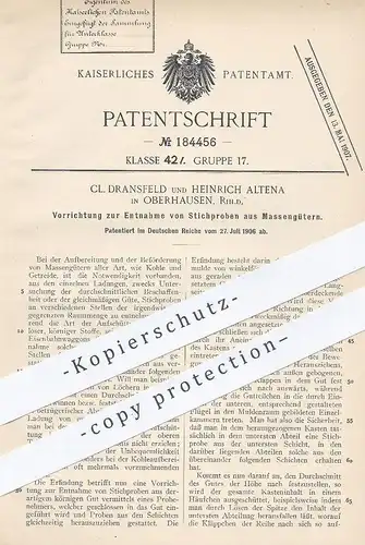 original Patent - Cl. Dransfield , Heinrich Altena , Oberhausen , 1906 , Entnahme von Stichproben aus Kohle , Getreide !