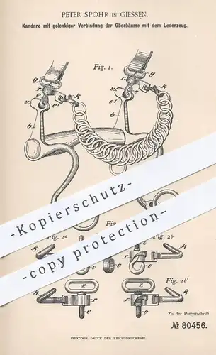 original Patent - Peter Spohr , Giessen , 1894 , Kandare mit Verbindung der Oberbäume mit Leder | Pfredgeschirr , Pferd